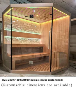 غرفة ساونا تقليدية جافة من خشب الهيملوك الكندي الصلب مع حجر ثقافي للمنازل والفلل - Product Image 6