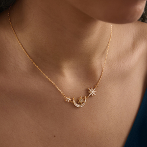 Bijoux J&D, pendentif étoile à huit branches en acier inoxydable plaqué or 18 carats, cristal blanc CZ, étoile lunaire, collier 316L, 304L, cadeaux pour femmes - Product Image 4