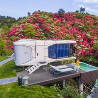 Capsule spatiale moderne de luxe, modulaire, portable, dôme de glamping, maison résistante aux ouragans, installation facile, maison de vacances, maison à 2 chambres