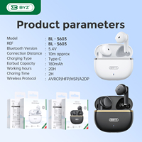 BYZ S603 Headphone Bluetooth Open Ear Nirkabel Peredam Kebisingan Pasif 17 Jam Waktu Putar Kontrol Sentuh Pengisian Daya Type-C