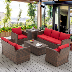 Ensemble de meubles de patio en rotin PE, canapé modulaire en rotin noir, 6 pièces, ensemble de sièges de conversation en rotin pour l'extérieur, canapé, fauteuil - Product Image 1