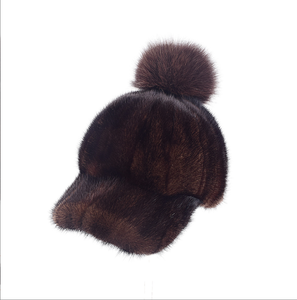 Chapeau en fourrure de vison authentique pour femme CLN111306, chaud pour l'hiver, 100% fourrure de renard, pompon en fourrure de vison véritable pour femme - Product Image 1