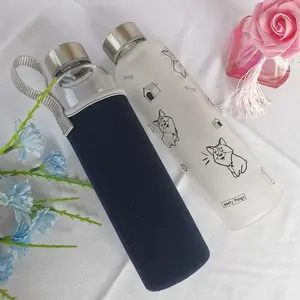 Botol air olahraga kaca borosilikat tinggi 0,75 L, peralatan minum mulut kecil bebas BPA kualitas tinggi 500ml