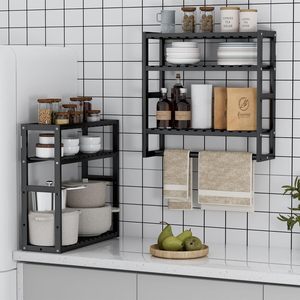 Black Bamboo Bathroom Storage Rack 3 Tier <b>Wall</b> Mounted Shelf With Towel Bar Eco Friendly <b>Floating</b> <b>Shelves</b> - Product Image 2