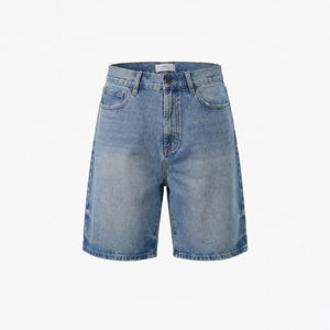 Shorts en jean décontractés bleu clair pour homme, coupe ample, style vintage délavé, jambe droite, Jorts, streetwear décontracté, baggy, été 2026 - Product Image 1