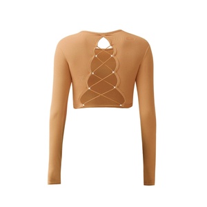 Customized Lightweight Plus Size HollowOut Sexy Backless Fitness Yoga Top Chest <b>Cushion</b> Wearable Outerwear LongSleeved Training - Product Image 4