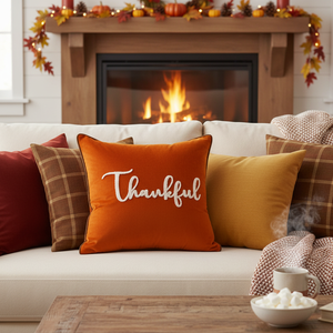EUty 20"x20" Velvet <b>Throw</b> <b>Pillow</b> Cover Embroidered Thankful Holiday Decorative Cushion Case Reverse Fleece Holiday Decor - Product Image 3