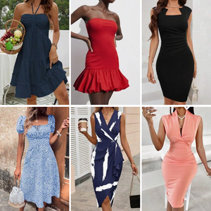 Robes d'été décontractées pour femmes, col en V, imprimées, à manches courtes, design tendance, vente en gros 2024, expédition aléatoire - Product Image 1