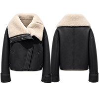 Veste en cuir OEM à col en fourrure légère, fermeture à boutons-pression, poches plaquées et à rabat, coupe carrée, garnie de fourrure, pour un style urbain automne-hiver