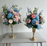 Chemin de table en fleurs de soie orange, rose et bleu, centre de table artificiel, arrangement d'hortensias et de delphiniums, décoration de table pour mariage et banquet