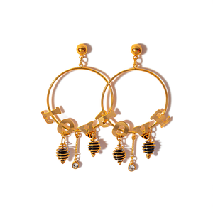 Boucles d'oreilles créoles en acier inoxydable plaqué or avec breloques et perles pour femmes, bijoux tendance - Product Image 2