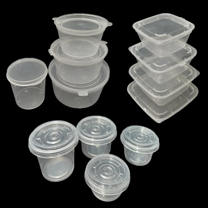 1/1.5/2/2.5/3/4/5 oz disposable custom plastic PP PET PLA sauce cup with hinged lid plastic cups for sauce eco