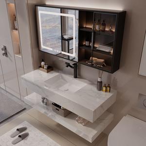 Meuble-Lavabo Mural de Luxe Moderne avec Miroir et Vasque en Marbre et Céramique Frittée Légère pour Hôtel et Salle de Bain - Product Image 2