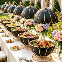 Réchaud à pétale noir et or, alimenté à l'alcool, capacité 8L, chauffe-plats de luxe pour service traiteur, buffet et hôtels
