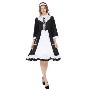 Cosplay Maid Costume Black <b>White</b> Dress With <b>Apron</b> Anime Stage Outfit Adult Size - Product Image 2