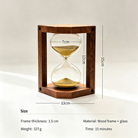 Timer Jam Pasir Kaca Bingkai Kayu Heksagonal 15 Menit, Jam Pasir Vintage, Dekorasi Meja, Ornamen