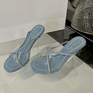 Sandalias de Tacón Transparentes de PVC con Pedrería, Diseño de Moda 2024, Nuevas Sandalias de Diseñador para Mujer, Pantuflas para Dama - Product Image 6