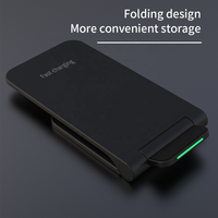 Support de charge sans fil 15W avec port Type-C, station de charge de bureau pliable 3-en-1 avec lumière LED pour smartphones