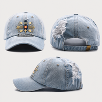 Cappellino da Baseball in Denim Vintage Personalizzato OEM, Cappello Premium in Cotone con Etichetta Privata, Regolabile con Chiusura Snapback, Produzione all'Ingrosso
