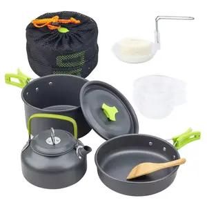 Outdoor Camping Picknick 2 Tot 3 Personen Lichtgewicht Aluminium Anti-Aanbakset Ketel Bowl Camping Kookgerei Camping Pot En Pan Set