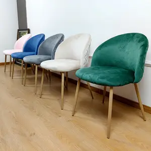 Unbreakable Wood Grain Metal Legs Velvet Fabric Blue Green Pink Dine Coffee Shop Dining Chair For Restaurant Gastronomy