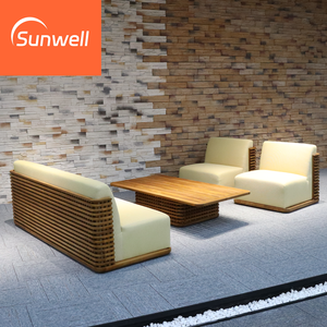 Sofá de Alta Gama, Cómodo, de Madera Maciza de Teca, Banco de Sofá para Jardín, <span class=keywords><strong>Exterior</strong></span>, Villa, Hotel, Salón, Juego de Sofás Cama con Mesa de Centro - Product Image 1