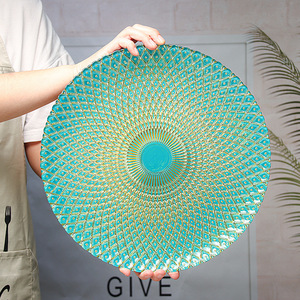 Elegante Placa de cargador de cristal de boda cena en casa redonda 13 pulgadas Pavo Real azul vidrio desierto fruta platos para Decoración de mesa - Product Image 2