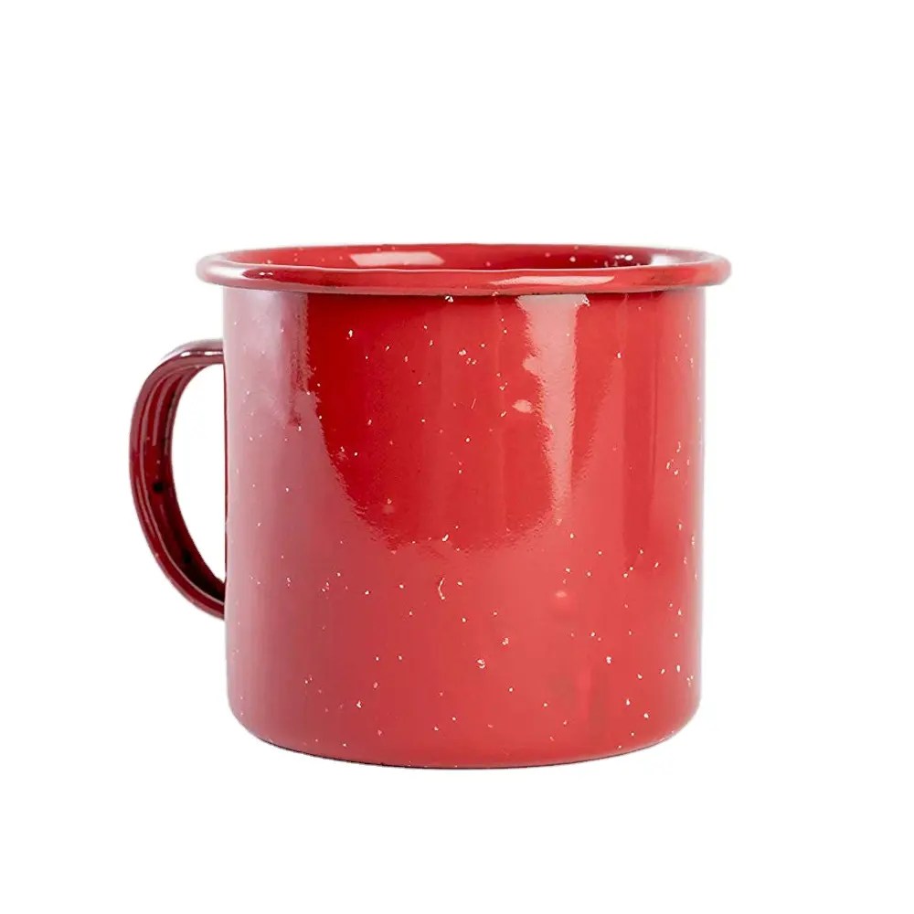 Lata de cerámica roja vintage para exteriores, taza pequeña de metal esmaltada de acero negro con tapa, 250ml, sublimación de alta calidad