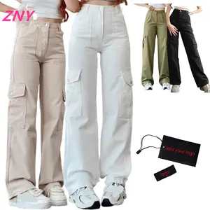 Custom Logo Vrouwen Stijlvolle Casual Losse Vrijetijdskleding Cargo Broek Outdoor Jogger Patchwork Overall Joggingbroek Met Zakken