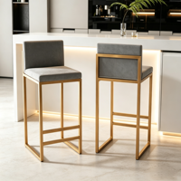 Tabouret de bar avec cadre en métal doré et dossier rembourré, chaise de bar de hauteur de comptoir pour îlot de cuisine, café