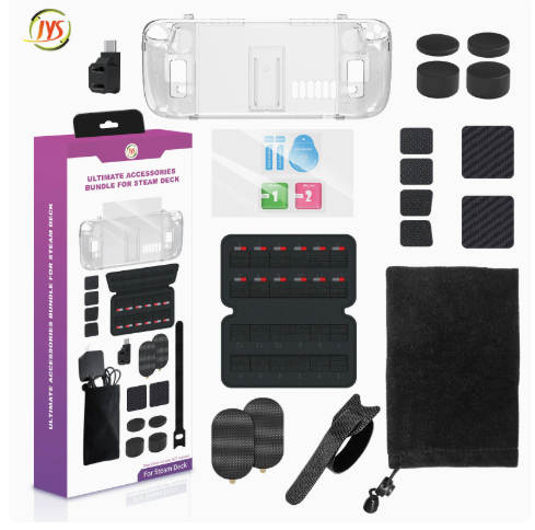 JYS-SD021 Steamdeck 19-in-1 Set Crystal Shell + Touch Screen Film + Silicone Pad + Tempered Glass + Storage Bag