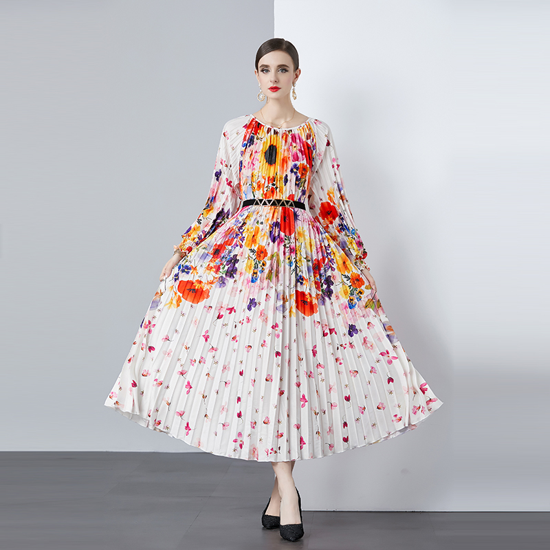 lantern runway floral dress Bohemian Floral Chiffon Women Clothing Dress 2024 Runway Lantern Sleeve  Beach Holiday Long Vestidos Boho Robe| Alibaba.com