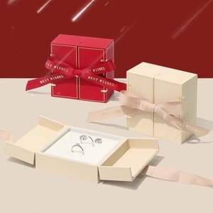 Caja de Regalo Rígida para Joyería con Logotipo Personalizado, Cinta Rosa, Caja de Empaque para Collar, Caja de Joyería de Papel de Lujo para Regalos - Product Image 3