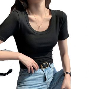 เสื้อยืดคอกลมแขนสั้นทรงเข้ารูปเรียบง่ายสำหรับผู้หญิง ผู้ผลิตเสื้อผ้าลำลอง - Product Image 1