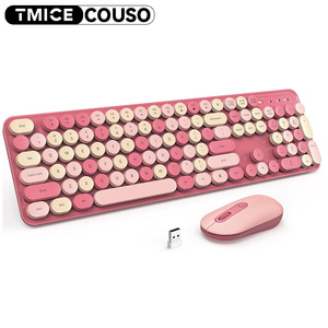 ชุดเมาส์คีย์บอร์ดไร้สายแบบมีไฟสี RGB น่ารักแบบย้อนยุคยูเอสบีเสียงเงียบชุดคอมโบแล็ปท็อปสำหรับเด็กผู้หญิงเล่นเกมพลาสติก - Product Image 3