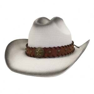 Chapeau de cowboy de bonne qualité en paille de papier, fait main, avec décorations, idéal pour les vacances d'été - Product Image 3