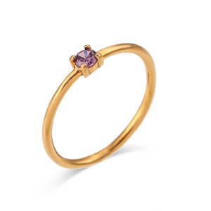 Anillo Apilable Ultrafino de Acero Inoxidable Chapado en Oro de 18K con Zirconia de un Solo Color y Cuatro Puntas, Anillo Minimalista y Moderno para el Dedo - Product Image 2