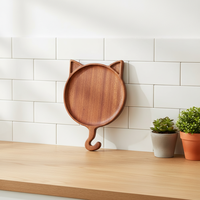 Assiette de petit-déjeuner en bois massif écologique en forme de chat, planche de service décorative réutilisable avec poignée en queue de chat pour les amoureux des chats