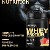 Poudre de protéines de lactosérum à la fraise OEM 3lbs, teneur élevée en protéines, croissance musculaire, supplément nutritionnel post-entraînement pour la salle de sport