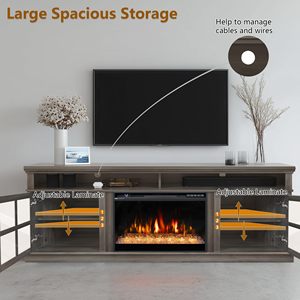 Meuble TV moderne en bois SENYU avec foyer électrique et rangement en vitrine pour salon, 50-54 pouces - Product Image 6