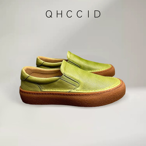 Mocassins respirants à bout ouvert, à talon bas, couleur unie verte, chaussures de marche pour hommes, style été - Product Image 4