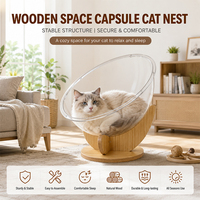 Lit pour chat en forme de capsule spatiale avec base en bois - Niche transparente en acrylique pour chat, nid semi-fermé pour toutes les saisons, pour chats d'intérieur