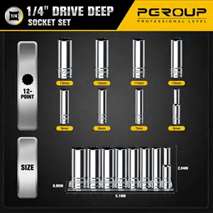 1/4" Drive Socket Set - 8 Piece Metric 6mm-13mm 12-Point Car Socket Set Tools