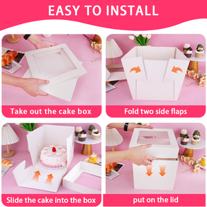 Hộp bánh hình vuông màu trắng cao với cửa sổ <span class=keywords><strong>8</strong></span> 10 12 inch lấy đi hộp cho đám cưới sinh nhật Bánh tráng miệng biểu tượng tùy chỉnh hộp bánh - Product Image 5