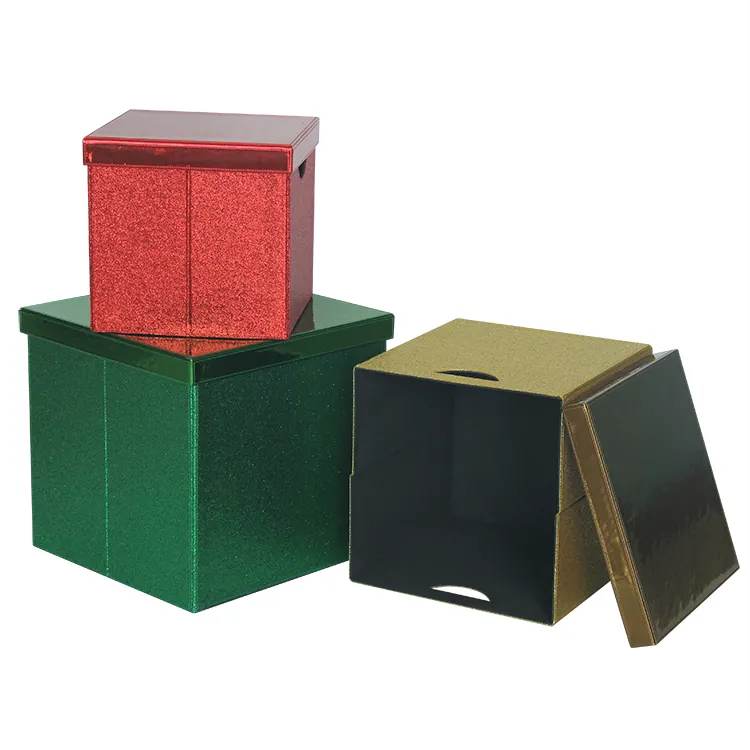 Set of 3 square foldable storage box glitter faux leather collapsible storage box