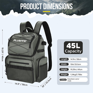 45L Waterproof Fishing Backpack Two Layer Polyester Rod Holder <b>Cooler</b> Bag Outdoor Camping Hiking <b>Pack</b> - Product Image 2