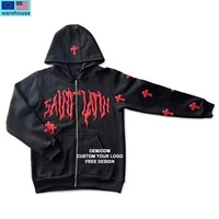 Y2K Hommes Personnalisé Emo Streetwear À Capuche Fée Grunge Pull Surdimensionné Lettre Croix Goth Veste Tops Zip Printemps Brodé