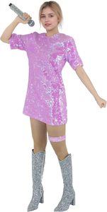 Abito Mini da Donna Taglie Forti con Scollo <span class=keywords><strong>a</strong></span> O, Paillettes Scintillanti, Antistatico, Vita Impero, Mezza Manica, Casual, Vestibilità Ampia, con <span class=keywords><strong>Calze</strong></span> <span class=keywords><strong>a</strong></span> <span class=keywords><strong>Rete</strong></span> Carine - Product Image 2