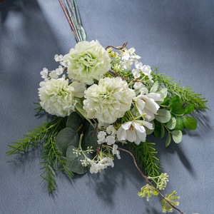 Bouquet de fleurs artificielles CallaFloral, œillets blancs, verdure, arrangement en vase, décoration d'intérieur, centre de table de mariage - Product Image 3