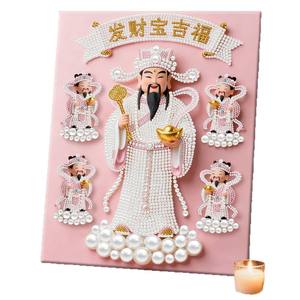 डिय मोती पेंटिंग आतिशबाजी महल हस्तनिर्मित मोती सामग्री ठोस लकड़ी कैनवास आयताकार बैग भगवान धन स्व-चिपकने वाला लिविंग रूम - Product Image 5